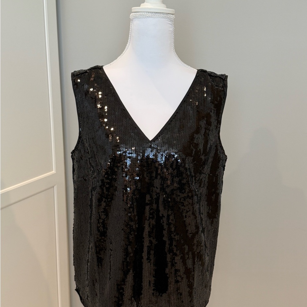J. Crew Black Sequin V-Neck Blouse
